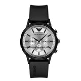 Emporio Armani Chronograph Quartz Silver Dial Black Rubber Strap Watch For Men - AR11048 Authentic Buy Shop Now