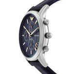 Emporio Armani Renato Chronograph Blue Dial Black Leather Strap Watch For Men - AR11216 Authentic Buy Shop Now