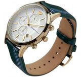 Emporio Armani Renato Chronograph Silver Dial Green Leather Strap Watch For Men - AR11233 Authentic Buy Shop Now