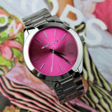 Michael Kors Slim Runway Quartz Pink Dial Silver Steel Strap Watch For Women - MK3291 Authentic Buy Shop Now