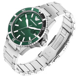 Emporio Armani Three Hand Green Dial Silver Steel Strap Watch For Men - AR11338 Authentic Buy Shop Now