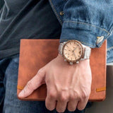 Emporio Armani Mario Chronograph Beige Dial Silver Steel Strap Watch For Men - AR11352 Authentic Buy Shop Now