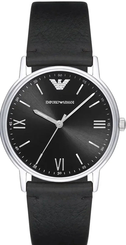 Emporio Armani Kappa Analog Quartz Black Dial Black Leather Strap Watch For Men - AR11013 Authentic Buy Shop Now