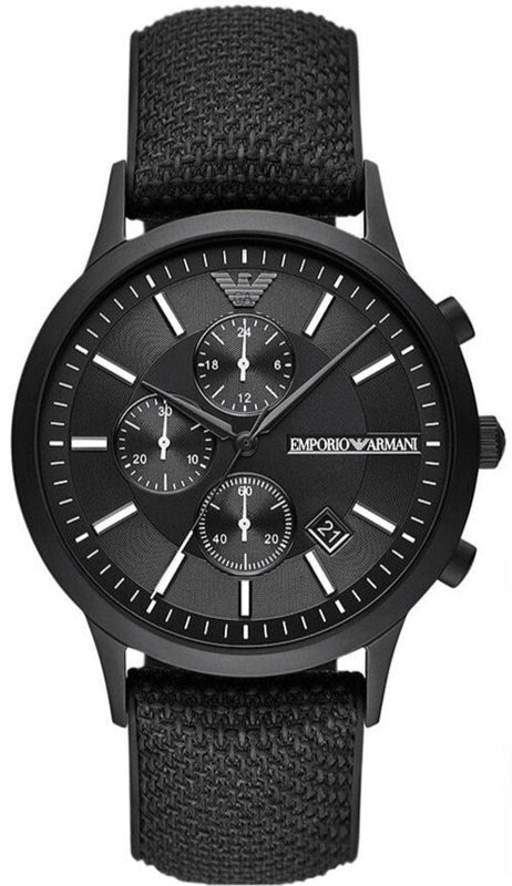 Emporio Armani Renato Chronograph Black Dial Black Nylon Strap Watch For Men - AR11457 Authentic Buy Shop Now