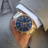 Tommy Hilfiger Daniel Chronograph Blue Dial Gold Steel Strap Watch for Men - 1710384 Authentic Buy Shop Now