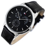 Tommy Hilfiger Brad Chronograph Black Dial Black Leather Strap Watch For Men - 1710391 Authentic Buy Shop Now