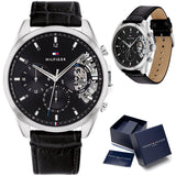 Tommy Hilfiger Baker Chronograph Black Dial Black Leather Strap Watch For Men - 1710449 Authentic Buy Shop Now