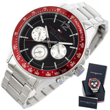 Tommy Hilfiger Luke Chronograph Black Dial Silver Steel Strap Watch for Men - 1791122 Authentic Buy Shop Now