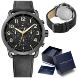 Tommy Hilfiger Briggs Black Dial Black Leather Strap Watch for Men - 1791426 Authentic Buy Shop Now