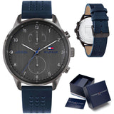 Tommy Hilfiger Chase Grey Dial Blue Leather Strap Watch for Men - 1791578 Authentic Buy Shop Now
