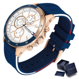 Tommy Hilfiger Bank Multifunction Quartz White Dial Blue Rubber Strap Watch for Men - 1791778 Authentic Buy Shop Now