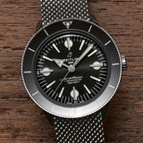 Breitling Superocean Heritage '57 Black Dial Silver Mesh Bracelet Watch for Men - A10370121B1A1 Authentic Buy Shop Now