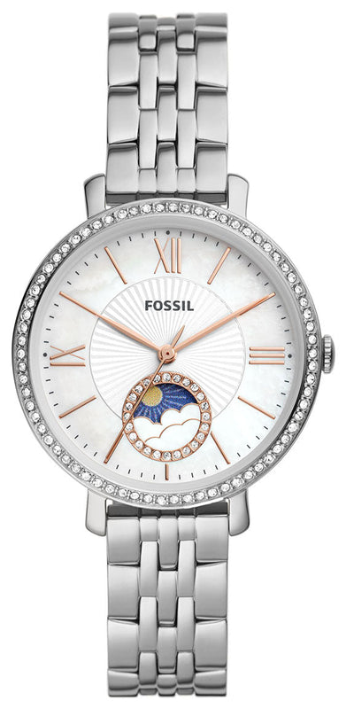 Fossil Jacqueline Multifunction Moonphase White Dial Silver Steel Strap Watch for Women - ES5164 Authentic Buy Shop Now