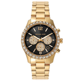 Michael Kors Berkley Chronograph Black Dial Gold Steel Strap Watch For Women - MK7414 Authentic Buy Shop Now