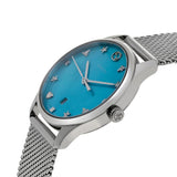 Gucci G-Timeless Turquoise Mother of Pearl Dial Silver Mesh Bracelet Watch For Women - YA126582 Authentic Buy Shop Now