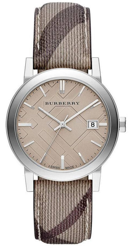 Burberry The City Grey Dial Checked Grey Leather Strap Watch for Women - BU9118 Authentic Buy Shop Now