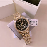 Michael Kors Brecken Chronograph Quartz Black Dial Gold Steel Strap Watch For Men - MK8481 Authentic Buy Shop Now