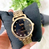 Coach Delancey Black Dial Gold Stainless Steel Strap Watch For Women - 14502813 Authentic Buy Shop Now