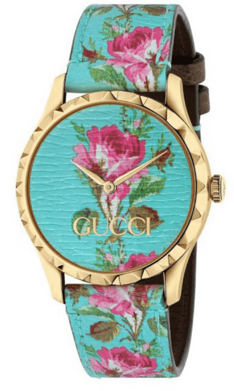 Gucci G Timeless Floral Turquoise Dial Turquoise Leather Strap Watch For Women - YA1264085 Authentic Buy Shop Now