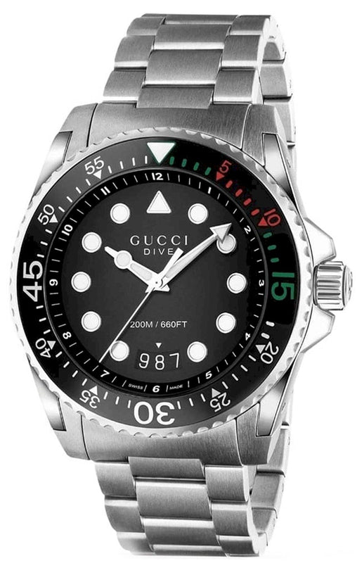 Gucci Dive Snake Black Dial Silver Steel Strap Watch For Men - YA136218 Authentic Buy Shop Now