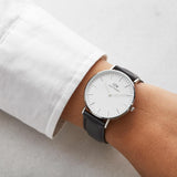 Daniel Wellington Classic Sheffield White Dial Black Leather Strap Watch For Women - DW00100053 Authentic Buy Shop Now