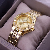 Guess Dazzling Diamonds Gold Dial Gold Steel Strap Watch for Women - W85110L1 Authentic Buy Shop Now