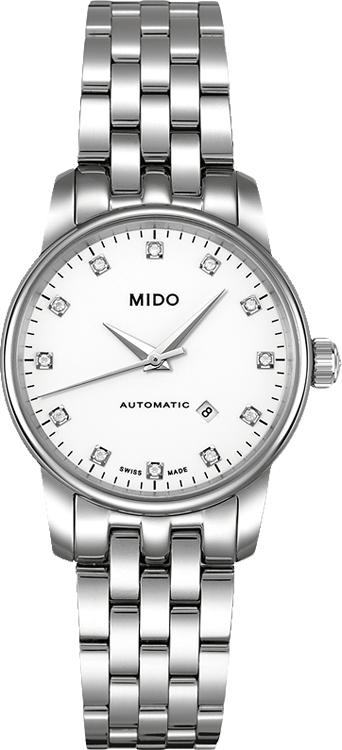 Mido Baroncelli III Automatic Diamonds White Dial Silver Steel Strap Watch For Women - M7600.4.66.1 Authentic Buy Shop Now