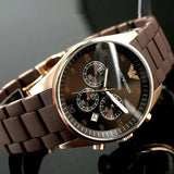 Emporio Armani Sportivo Chronograph Brown Dial Brown Silicone Strap Watch For Men - AR5891 Authentic Buy Shop Now