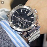 Gucci G Chrono Black Dial Silver Steel Strap Watch For Men - YA101204 Authentic Buy Shop Now