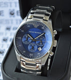 Emporio Armani Sportivo Chronograph Blue Dial Silver Steel Strap Watch For Men - AR5860 Authentic Buy Shop Now