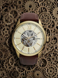 Fossil Flynn Mechanical Skeleton Beige Dial Brown Leather Strap Watch for Men - BQ2215 Authentic Buy Shop Now