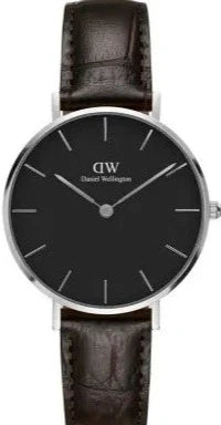 Daniel Wellington Classic Petite York Black Dial Brown Leather Strap Watch For Women - DW00100182 Authentic Buy Shop Now