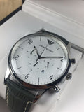 Emporio Armani Classic Chronograph Silver Dial Grey Leather Strap Watch For Men - AR1861 Authentic Buy Shop Now