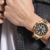 Guess Edge Chronograph Black Dial Gold Steel Strap Watch For Men - GW0539G2 Authentic Buy Shop Now