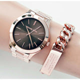 Michael Kors Slim Runway Brown Dial Rose Gold Stainless Steel Strap Watch for Women - MK3181 Authentic Buy Shop Now