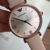 Emporio Armani Gianni T-Bar Quartz Rose Gold Dial Pink Leather Strap Watch For Women - AR11001 Authentic Buy Shop Now
