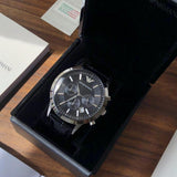 Emporio Armani Renato Chronograph Black Dial Black Leather Strap Watch For Men - AR2447 Authentic Buy Shop Now