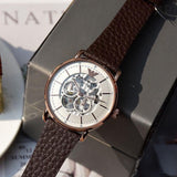 Emporio Armani Meccanico Automatic White Dial Brown Leather Strap Watch For Men - AR60027 Authentic Buy Shop Now