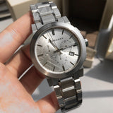 Burberry The City Chronograph Silver Dial Silver Steel Strap Watch for Men - BU9350 Authentic Buy Shop Now