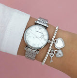Emporio Armani Gianni T Bar White Marble Dial Silver Steel Strap Watch For Women - AR11170 Authentic Buy Shop Now