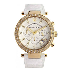 Michael Kors Parker White Dial with Diamonds White Leather Strap Watch for Women - MK2290 Authentic Buy Shop Now
