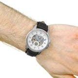 Fossil Grant Skeleton White Dial Black Leather Strap Watch for Men - ME3053 Authentic Buy Shop Now
