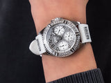 Guess Frontier Diamonds Silver Dial White Rubber Strap Watch For Women - W1160L4 Authentic Buy Shop Now