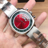 Gucci Grip Quartz Chronograph Red Dial Silver Steel Strap Watch For Men - YA157303 Authentic Buy Shop Now