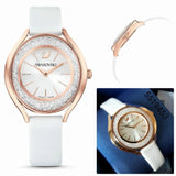 Swarovski Crystalline Aura Silver Dial White Leather Strap Watch for Women - 5519453 Authentic Buy Shop Now