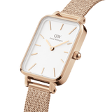 Daniel Wellington Quadro Pressed Melrose White Dial Rose Gold Mesh Strap Watch For Women - DW00100465 Authentic Buy Shop Now