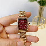 Emporio Armani Two Hand Diamonds Burgundy Dial Rose Gold Steel Strap Watch For Women - AR11488 Authentic Buy Shop Now