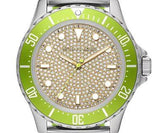 Michael Kors Everest Three Hand Crystals Silver Dial Green Silicone Strap Watch For Women - MK7360 Authentic Buy Shop Now