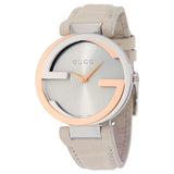 Gucci Interlocking 18K Gold Silver Dial White Leather Strap Watch For Women - YA133303 Authentic Buy Shop Now