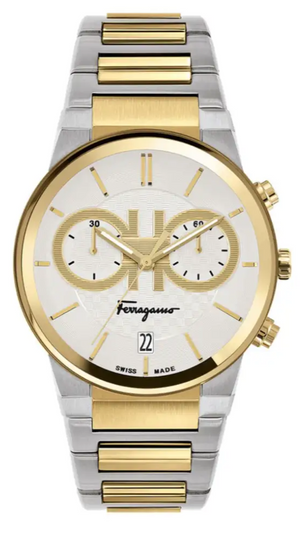 Salvatore Ferragamo F-80 Classic White Dial Two Tone Steel Strap Watch for Men - SFME00821 Authentic Buy Shop Now